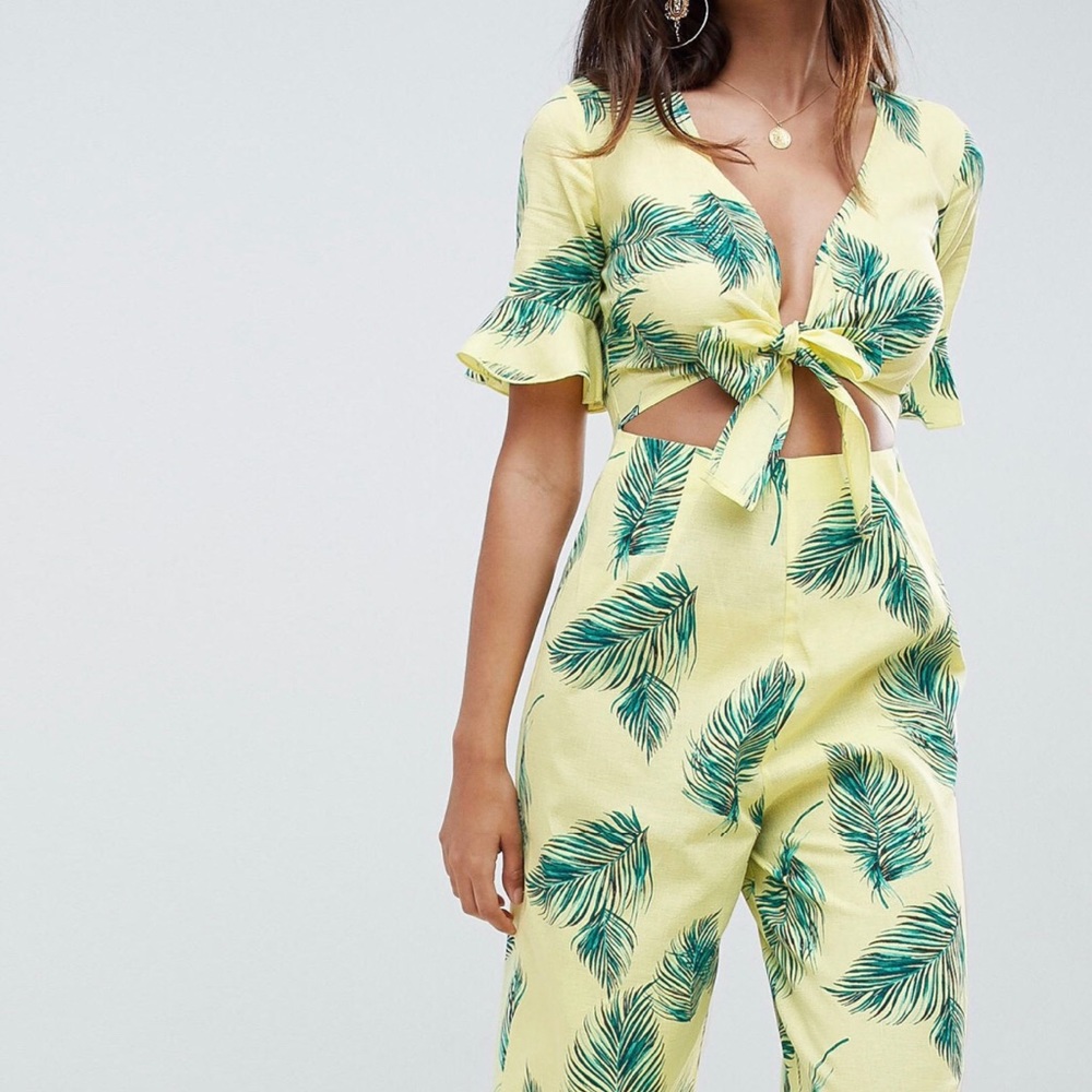 ASOS Design tea jumpsuit with cut out and tie